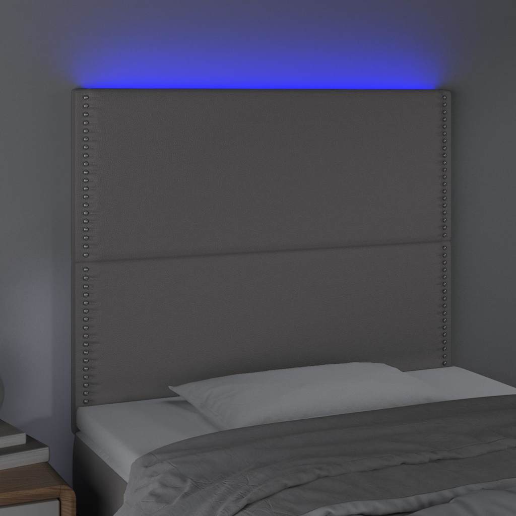 sengegavl med LED-lys 100x5x118/128 cm kunstlæder grå