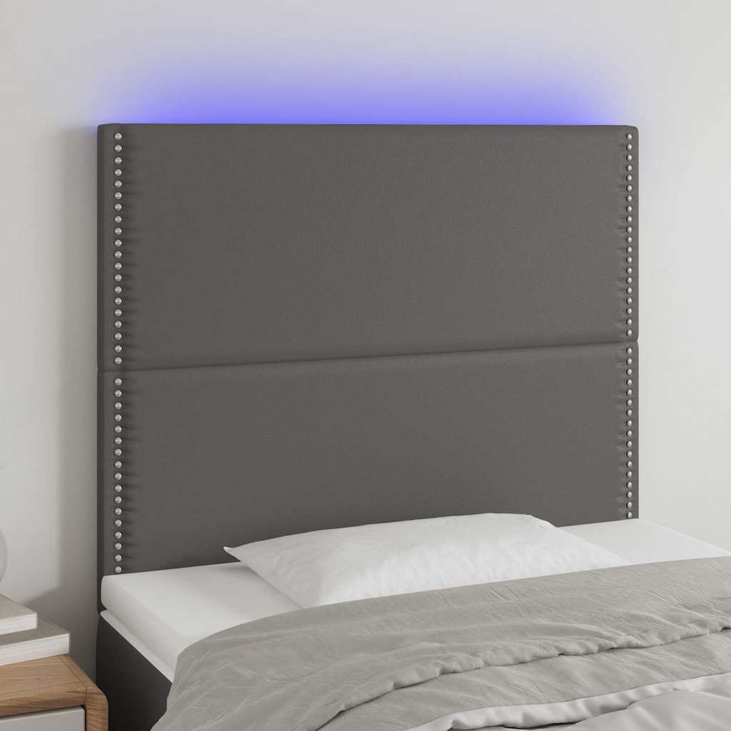 sengegavl med LED-lys 100x5x118/128 cm kunstlæder grå