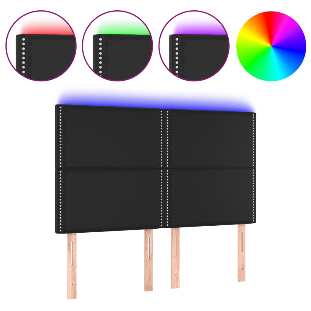 sengegavl med LED-lys 144x5x118/128 cm kunstlæder sort