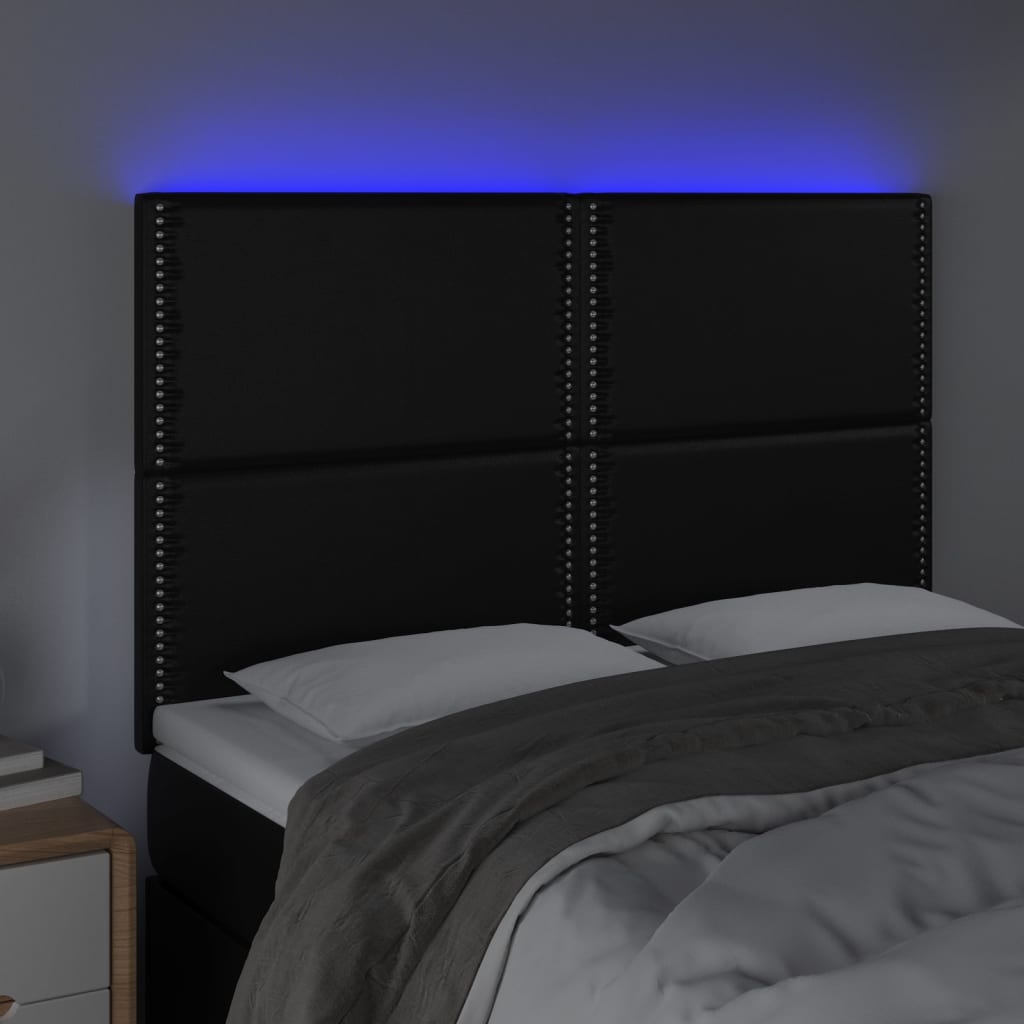 sengegavl med LED-lys 144x5x118/128 cm kunstlæder sort