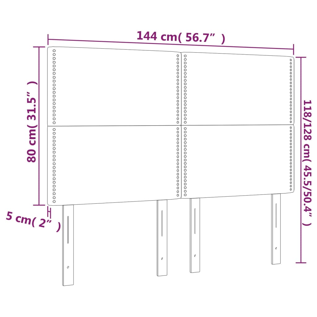 sengegavl med LED-lys 144x5x118/128 cm kunstlæder grå