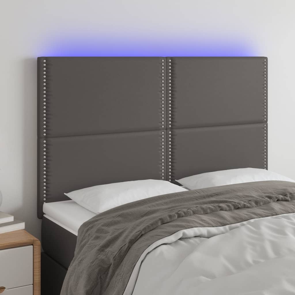sengegavl med LED-lys 144x5x118/128 cm kunstlæder grå