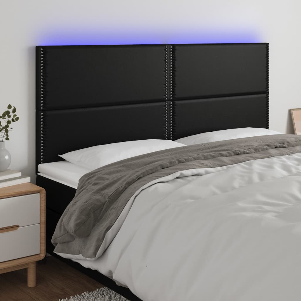 sengegavl med LED-lys 180x5x118/128 cm kunstlæder sort