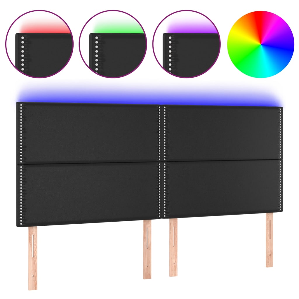 sengegavl med LED-lys 200x5x118/128 cm kunstlæder sort