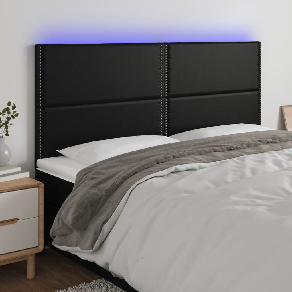 sengegavl med LED-lys 200x5x118/128 cm kunstlæder sort