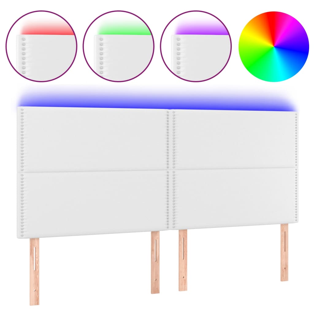 sengegavl med LED-lys 200x5x118/128 cm kunstlæder hvid