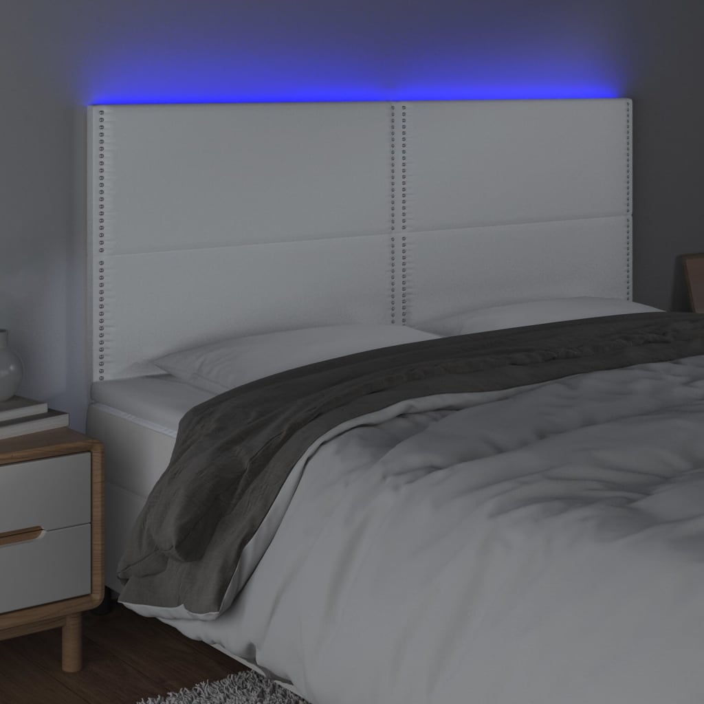 sengegavl med LED-lys 200x5x118/128 cm kunstlæder hvid