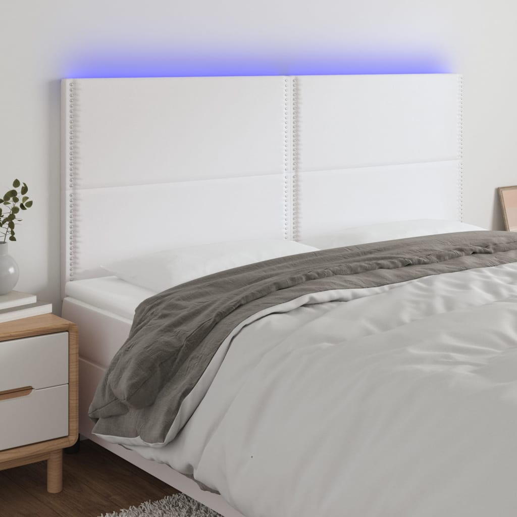 sengegavl med LED-lys 200x5x118/128 cm kunstlæder hvid