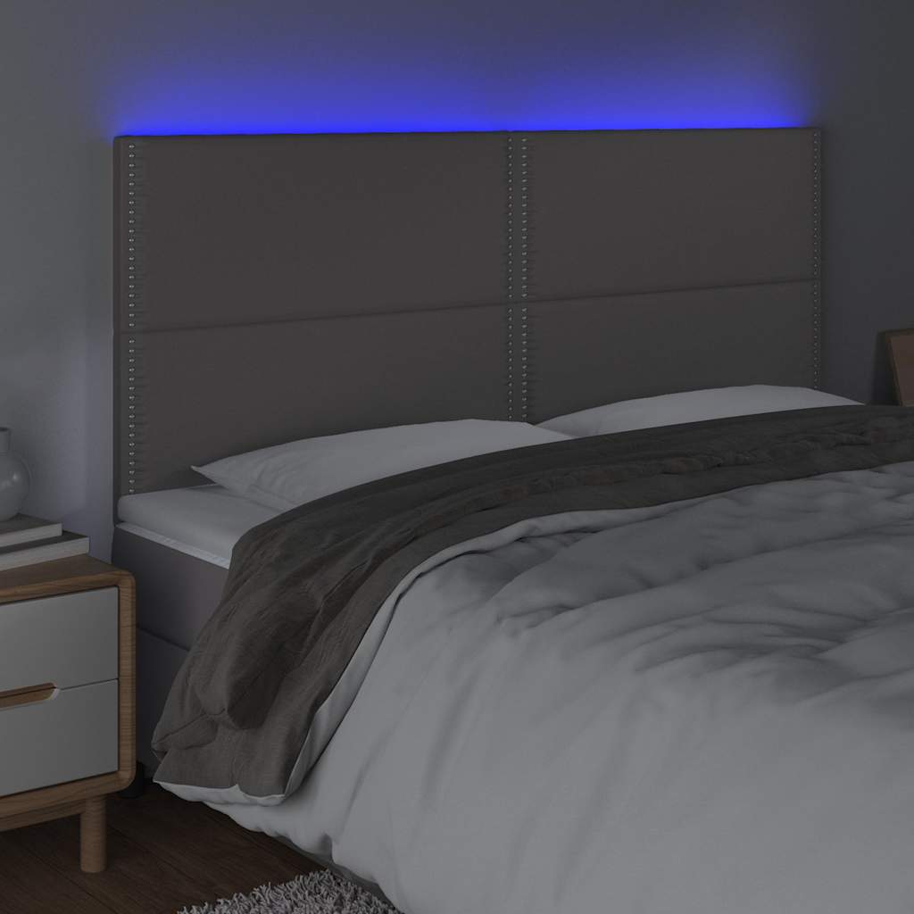 sengegavl med LED-lys 200x5x118/128 cm kunstlæder grå