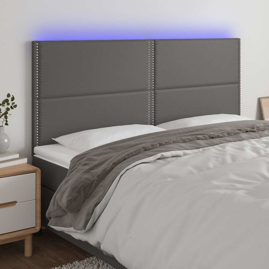 sengegavl med LED-lys 200x5x118/128 cm kunstlæder grå