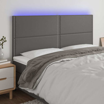 sengegavl med LED-lys 200x5x118/128 cm kunstlæder grå