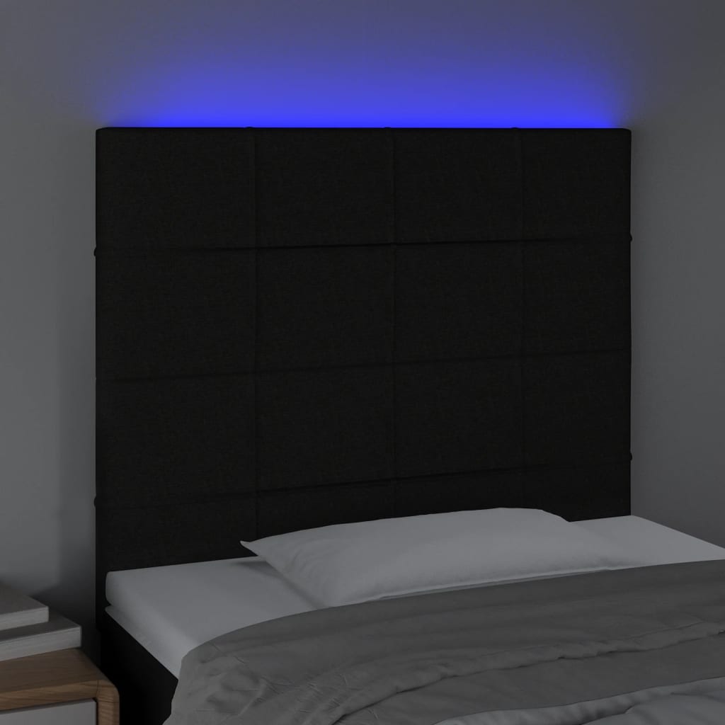 sengegavl med LED-lys 80x5x118/128 cm stof sort