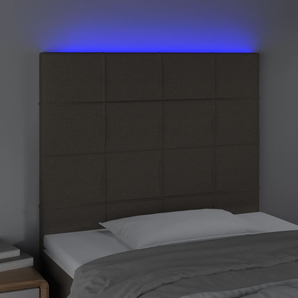 sengegavl med LED-lys 80x5x118/128 cm stof gråbrun