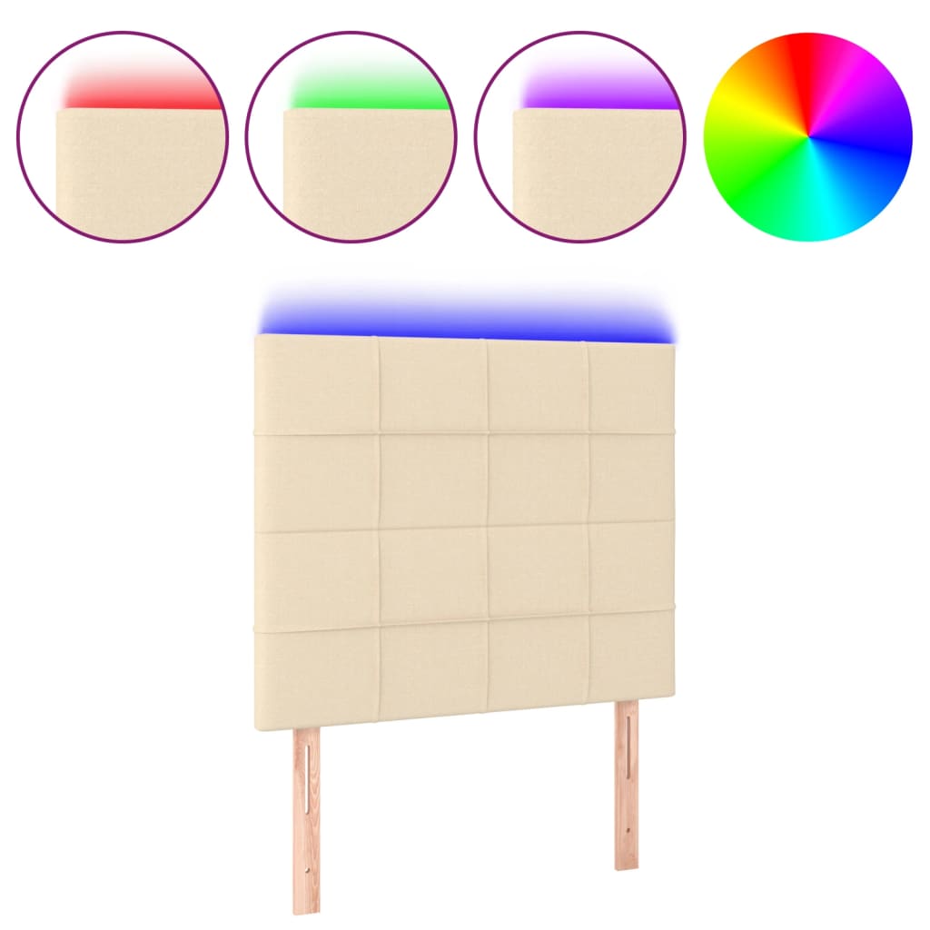 sengegavl med LED-lys 80x5x118/128 cm stof cremefarvet