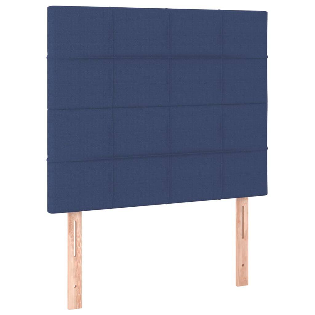 sengegavl med LED-lys 90x5x118/128 cm stof blå