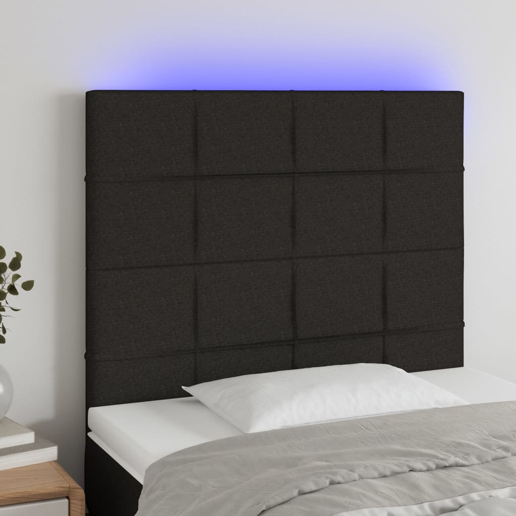 sengegavl med LED-lys 100x5x118/128 cm stof sort