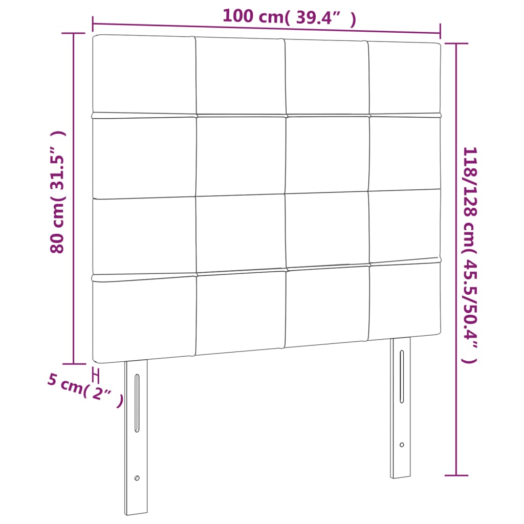 sengegavl med LED-lys 100x5x118/128 cm stof gråbrun