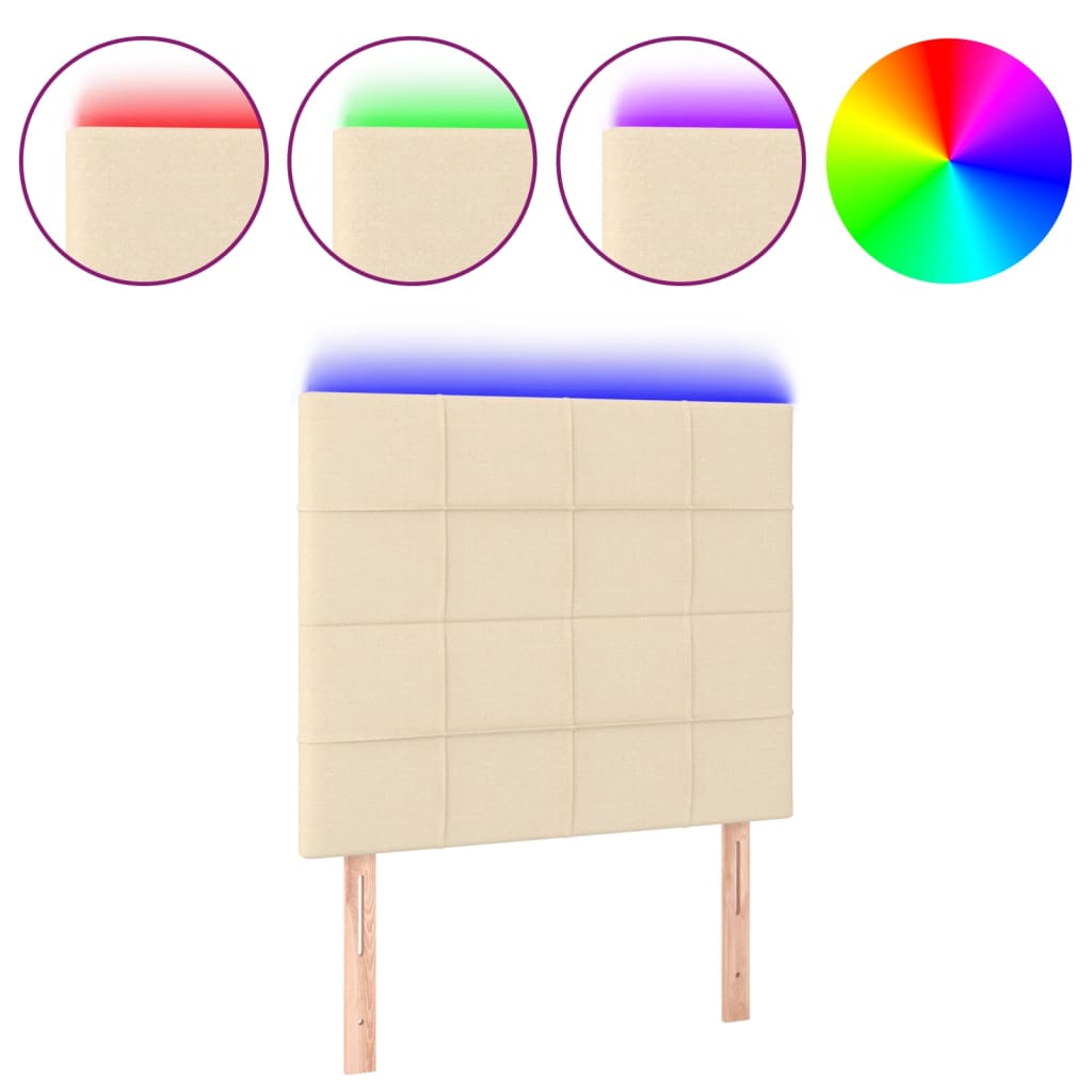 sengegavl med LED-lys 100x5x118/128 cm stof cremefarvet
