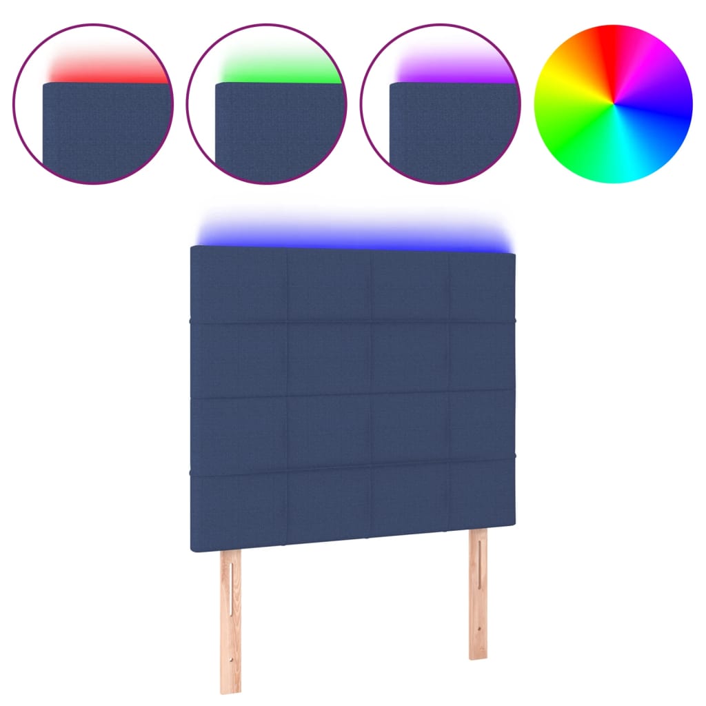sengegavl med LED-lys 100x5x118/128 cm stof blå