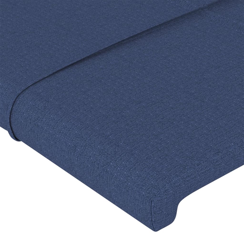 sengegavl med LED-lys 100x5x118/128 cm stof blå