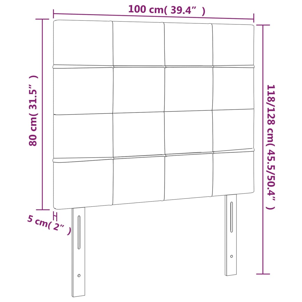 sengegavl med LED-lys 100x5x118/128 cm stof blå