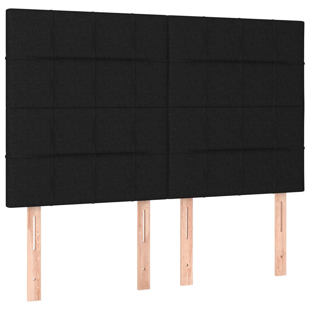 sengegavl med LED-lys 144x5x118/128 cm stof sort