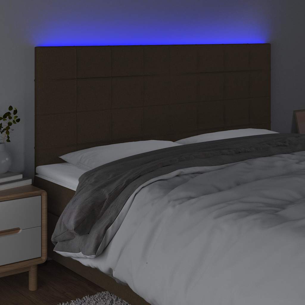 sengegavl med LED-lys 160x5x118/128 cm stof mørkebrun
