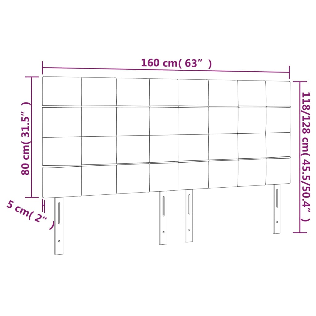 sengegavl med LED-lys 160x5x118/128 cm stof gråbrun