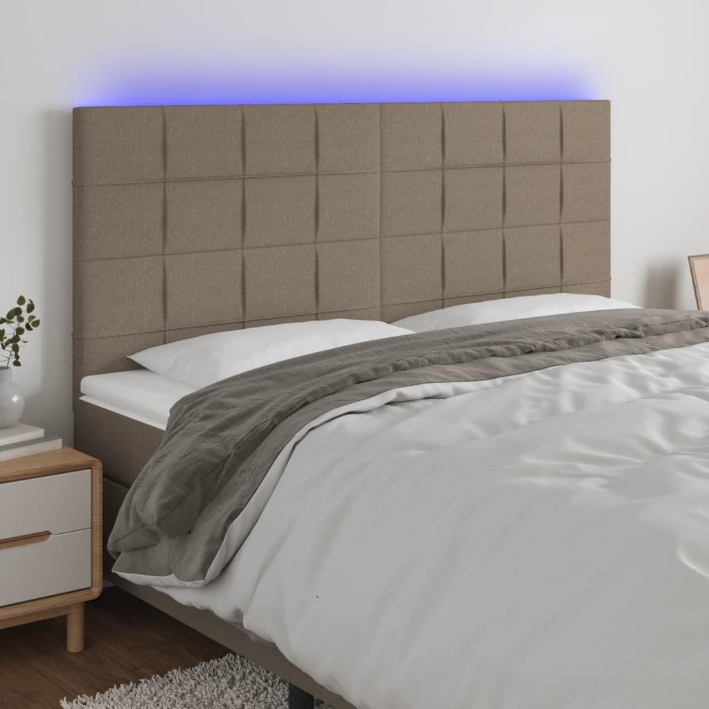 sengegavl med LED-lys 160x5x118/128 cm stof gråbrun