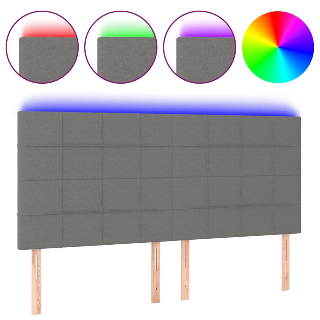 sengegavl med LED-lys 180x5x118/128 cm stof mørkegrå