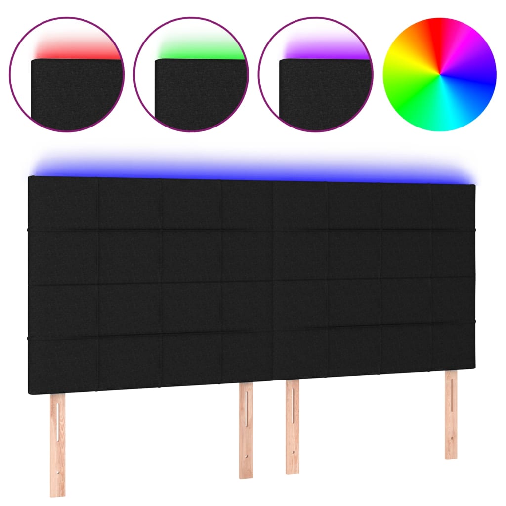 sengegavl med LED-lys 180x5x118/128 cm stof sort