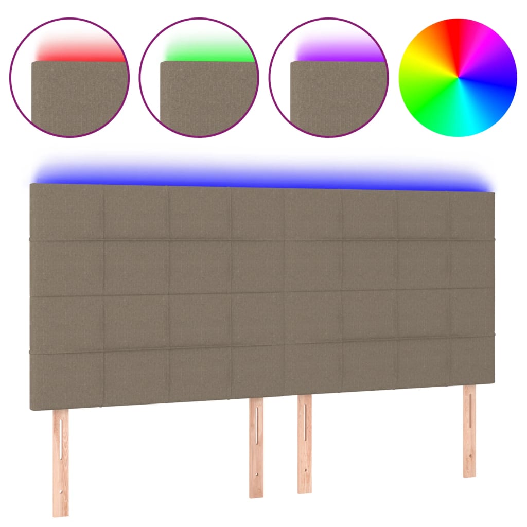 sengegavl med LED-lys 180x5x118/128 cm stof gråbrun