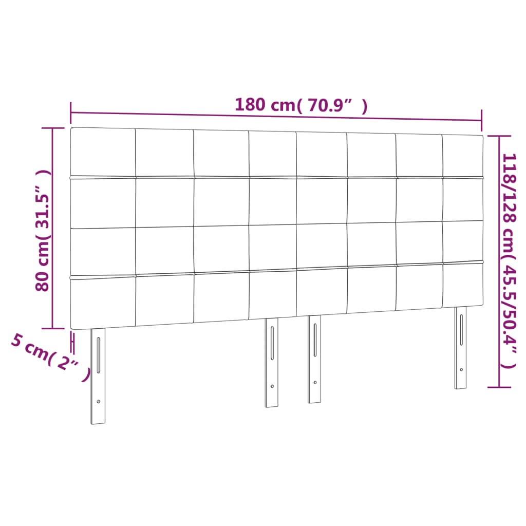 sengegavl med LED-lys 180x5x118/128 cm stof gråbrun