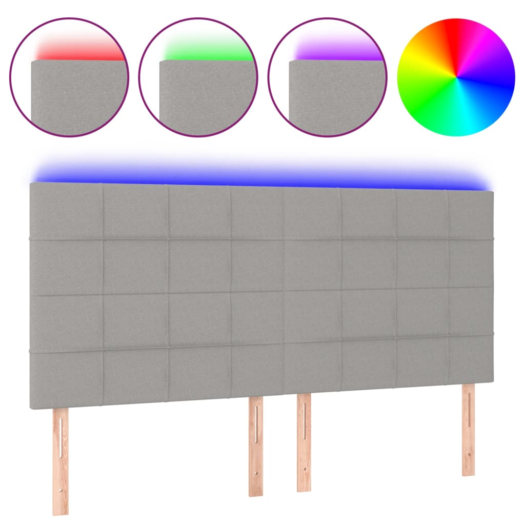 sengegavl med LED-lys 200x5x118/128 cm stof lysegrå