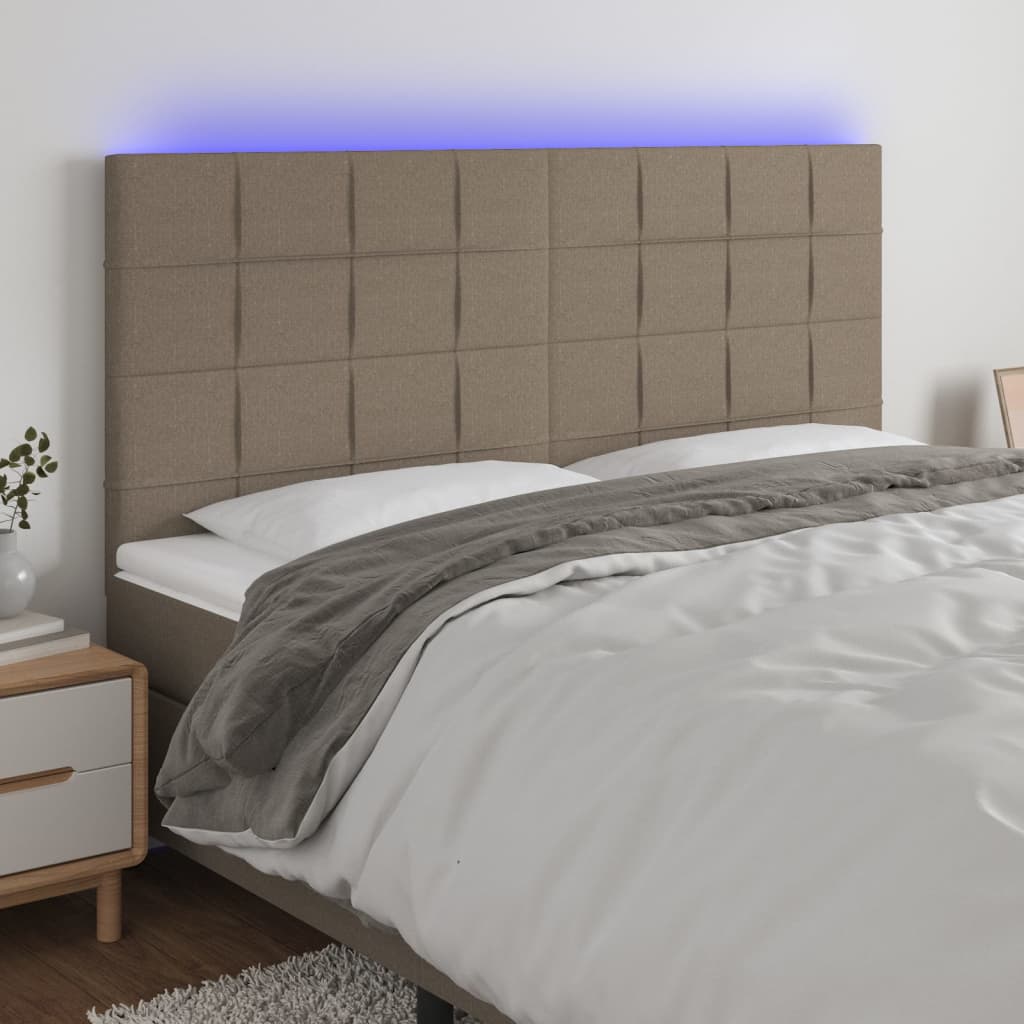 sengegavl med LED-lys 200x5x118/128 cm stof gråbrun