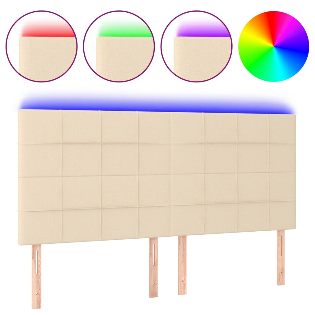 sengegavl med LED-lys 200x5x118/128 cm stof Cremefarvet