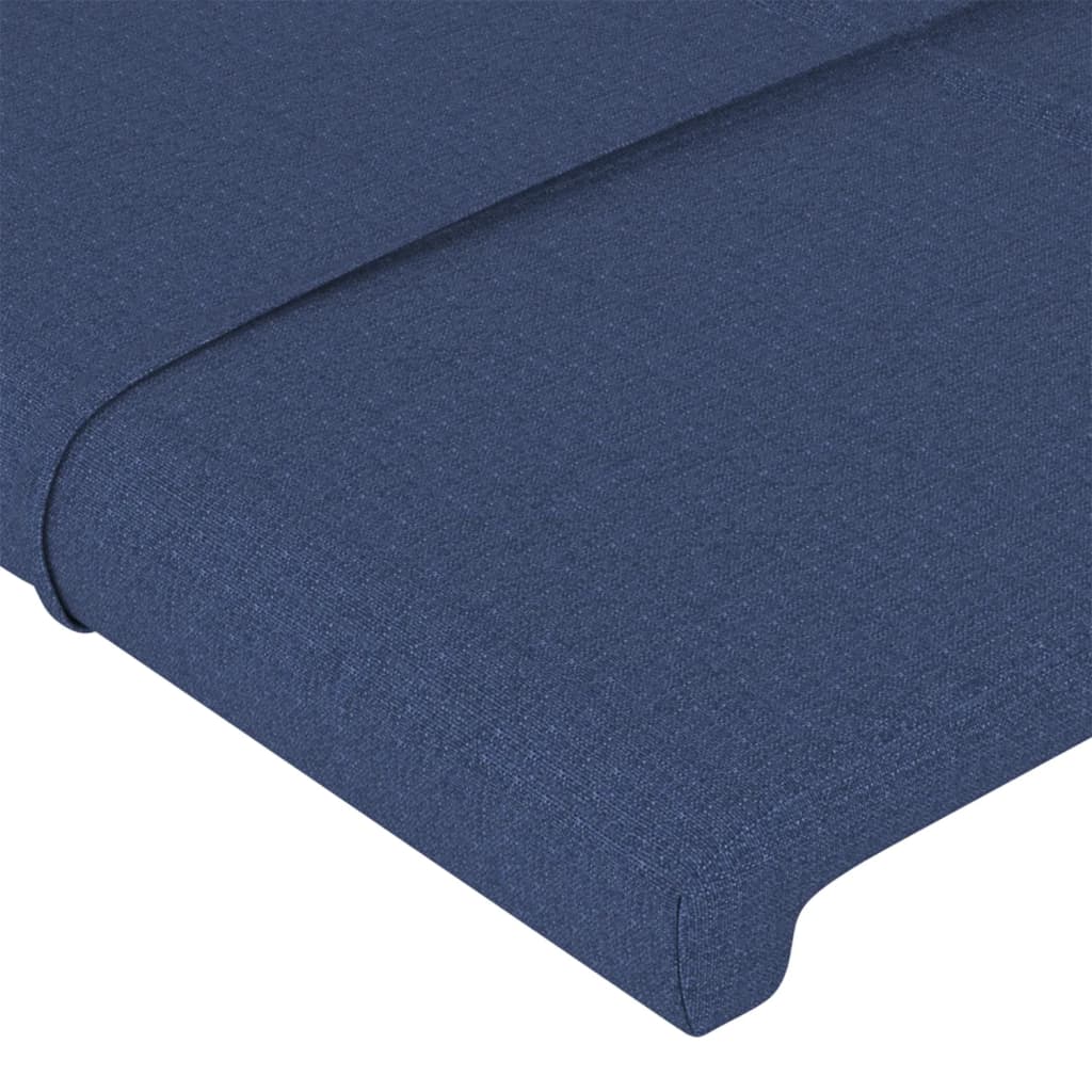 sengegavl med LED-lys 200x5x118/128 cm stof blå