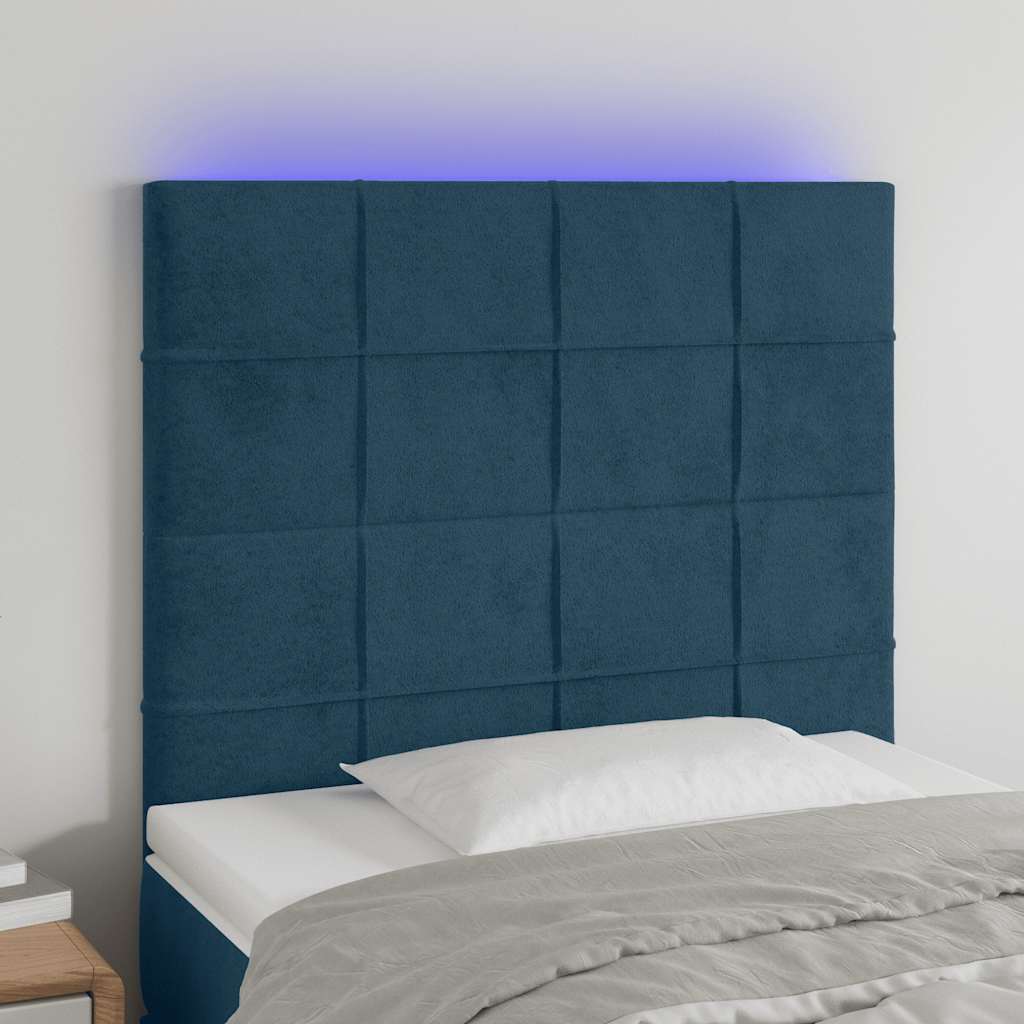 sengegavl med LED-lys 80x5x118/128 cm fløjl mørkeblå