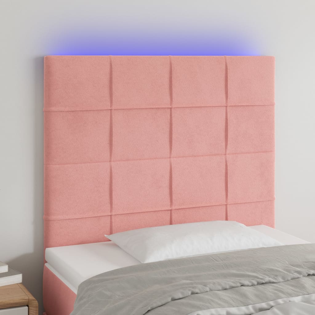 sengegavl med LED-lys 80x5x118/128 cm fløjl lyserød