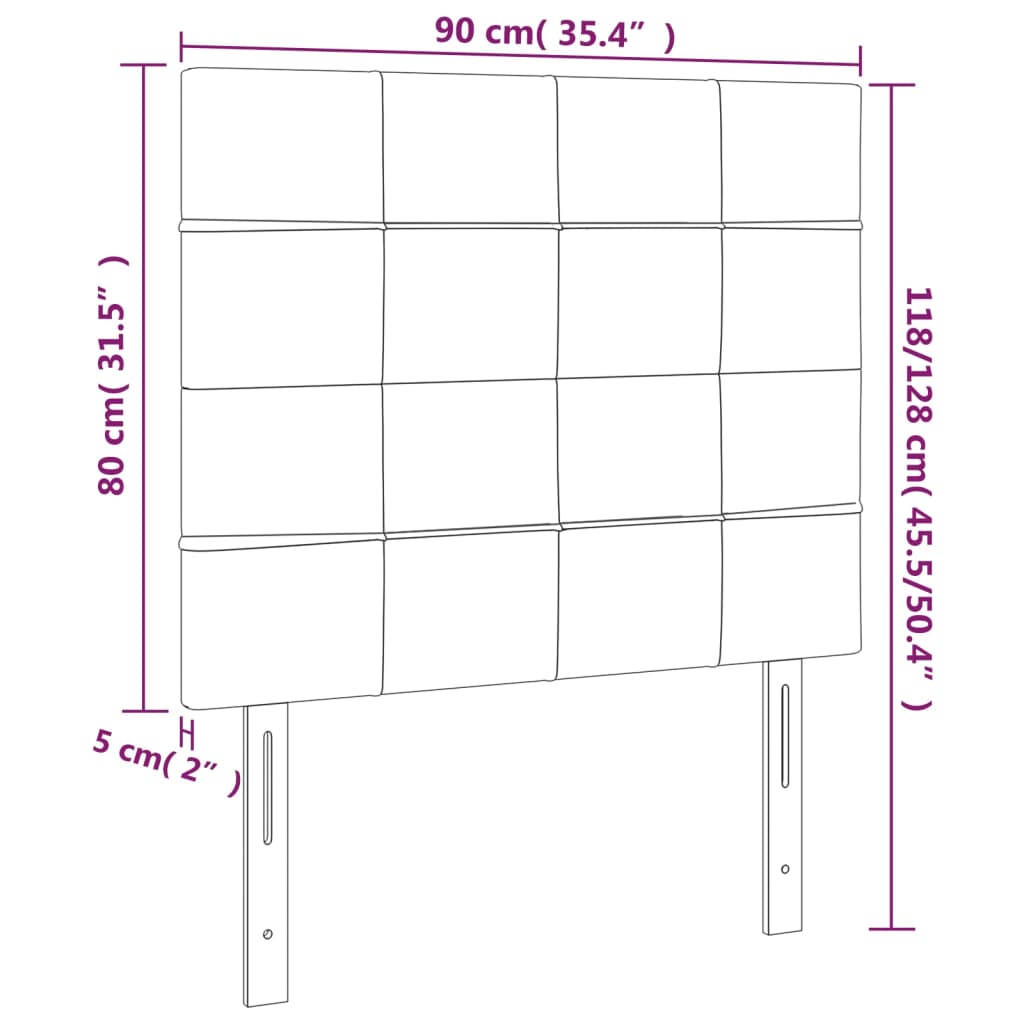 sengegavl med LED-lys 90x5x118/128 cm fløjl lysegrå