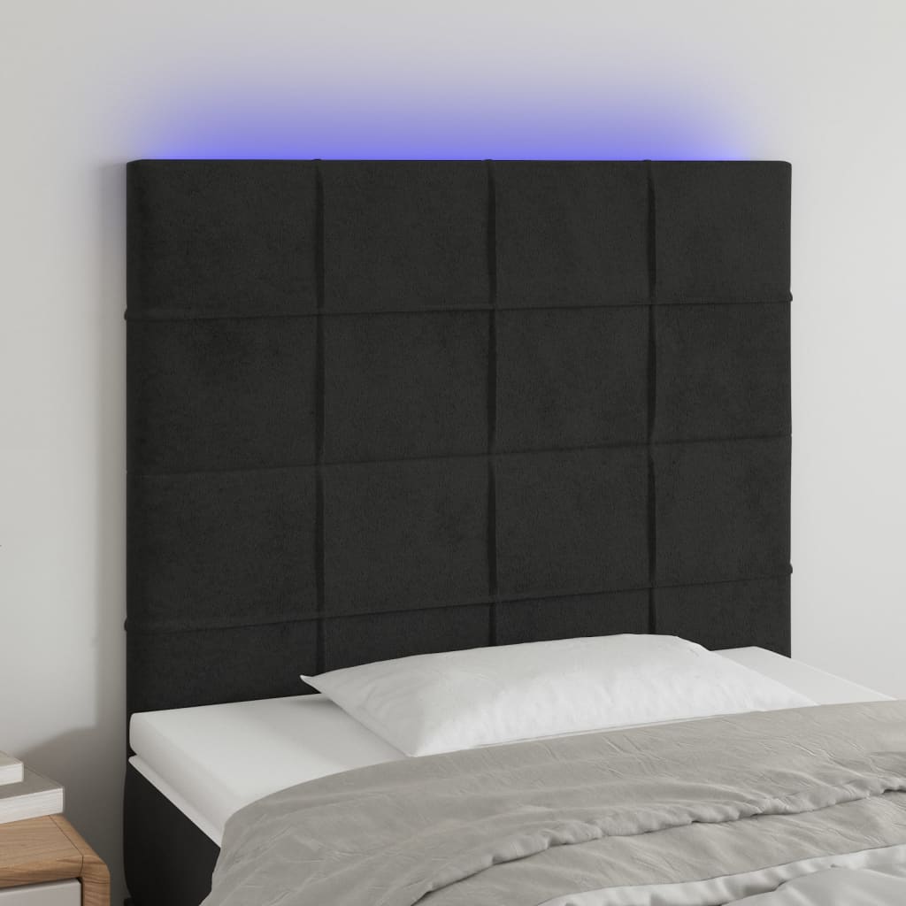 sengegavl med LED-lys 90x5x118/128 cm fløjl sort