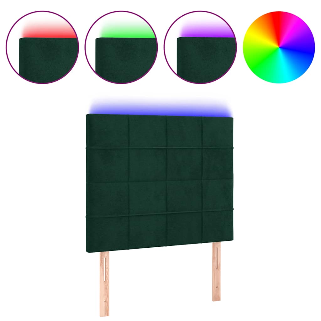 sengegavl med LED-lys 90x5x118/128 cm fløjl mørkegrøn