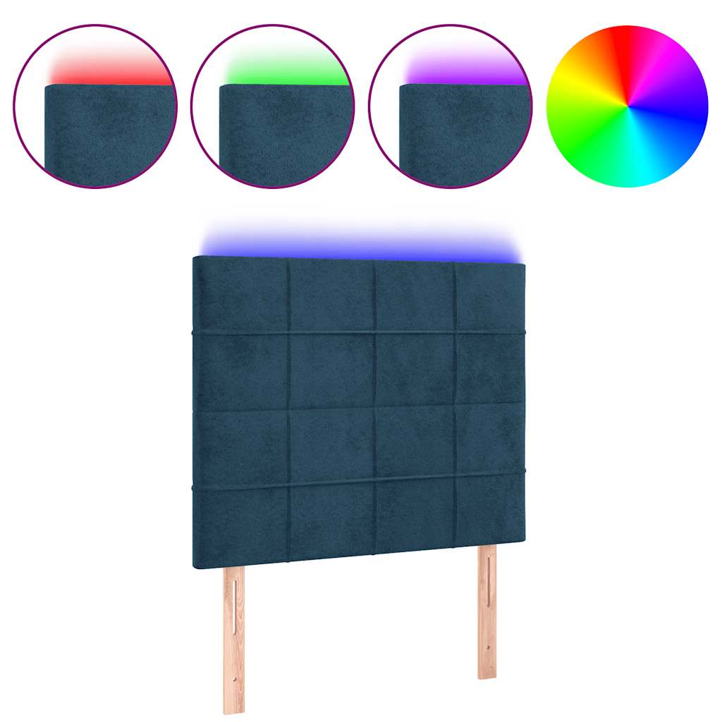 sengegavl med LED-lys 90x5x118/128 cm fløjl mørkeblå