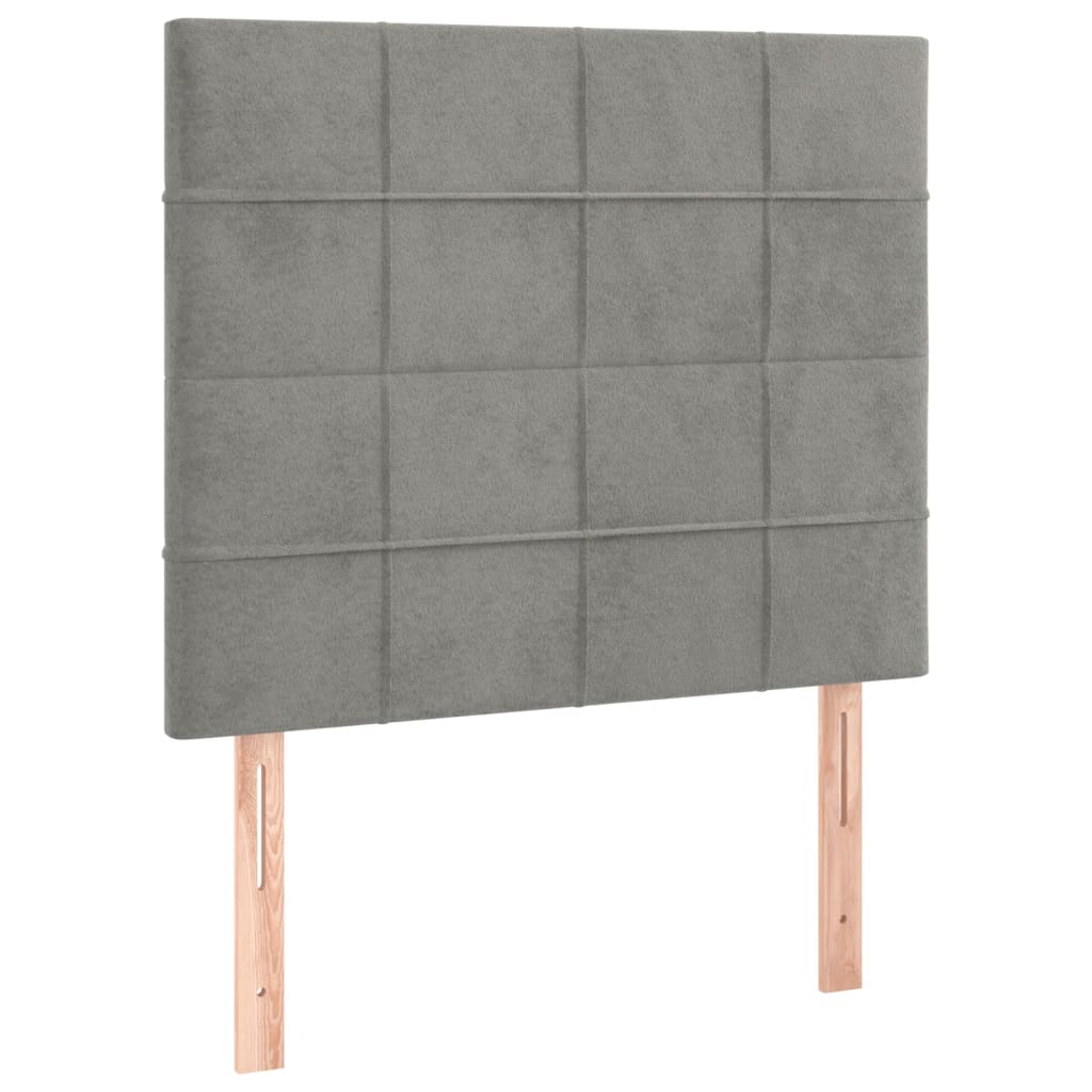 sengegavl med LED-lys 100x5x118/128 cm fløjl lysegrå