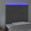 sengegavl med LED-lys 100x5x118/128 cm fløjl mørkegrå