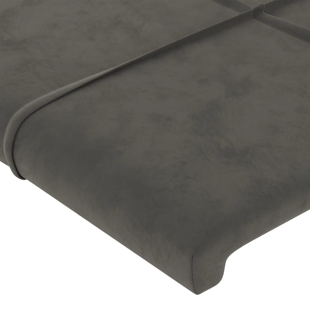 sengegavl med LED-lys 100x5x118/128 cm fløjl mørkegrå