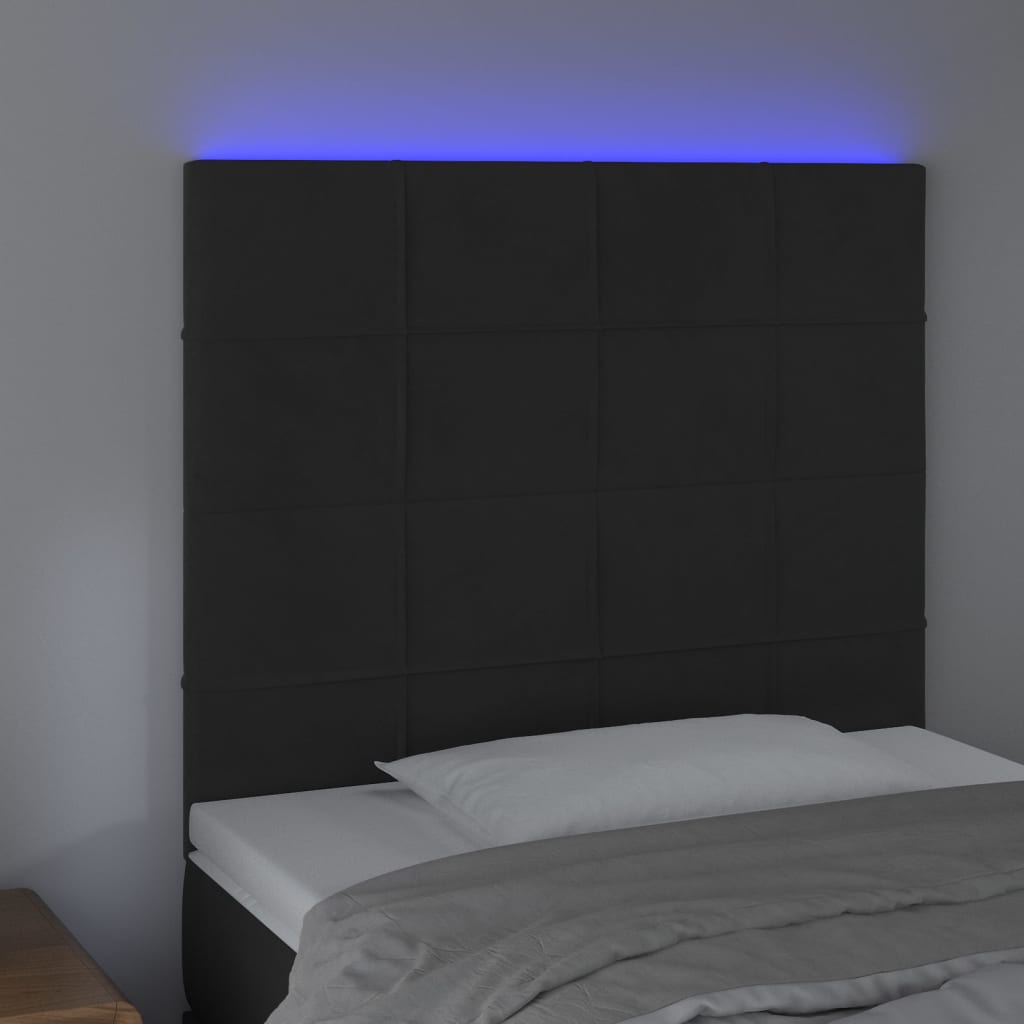 sengegavl med LED-lys 100x5x118/128 cm fløjl sort