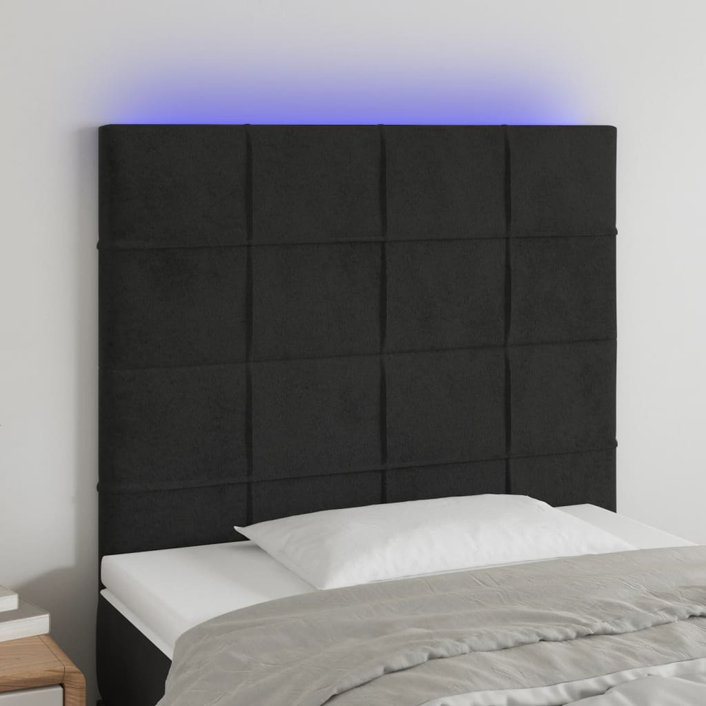 sengegavl med LED-lys 100x5x118/128 cm fløjl sort