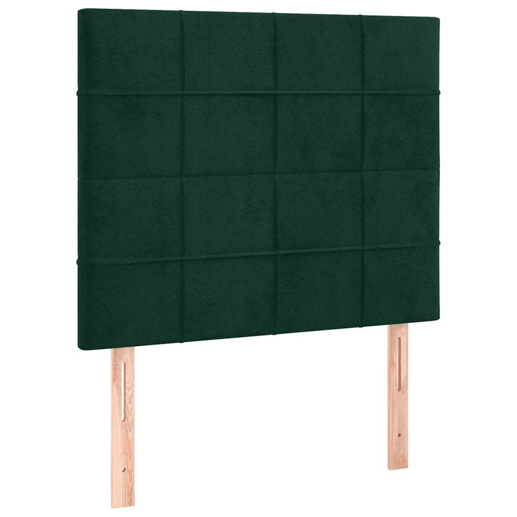 sengegavl med LED-lys 100x5x118/128 cm fløjl mørkegrøn