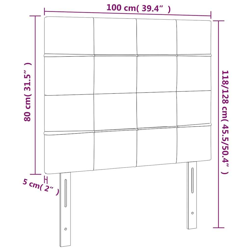 sengegavl med LED-lys 100x5x118/128 cm fløjl mørkegrøn